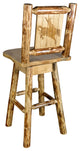 Glacier Country Counter Height Swivel Bar Stool With Laser Engraved Bronc