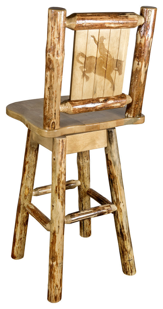 Glacier Country Counter Height Swivel Bar Stool With Laser Engraved Bronc