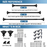 Square Urn Adjustable Double Curtain Rod Set, 5/8", Black, 48"-84"