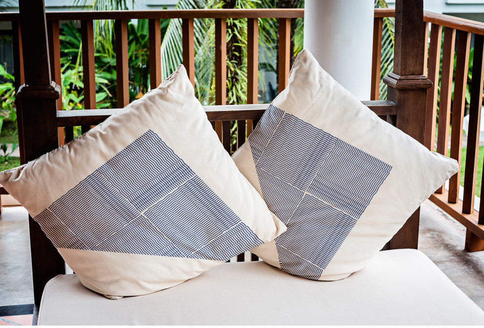 Triangles & Squares Polyester Indoor/Outdoor Pillow, Nautical Navy, 20"x20"