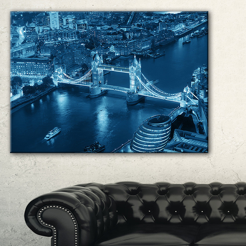 "Blue London Night" Aerial View Cityscape Canvas Print32"x16"
