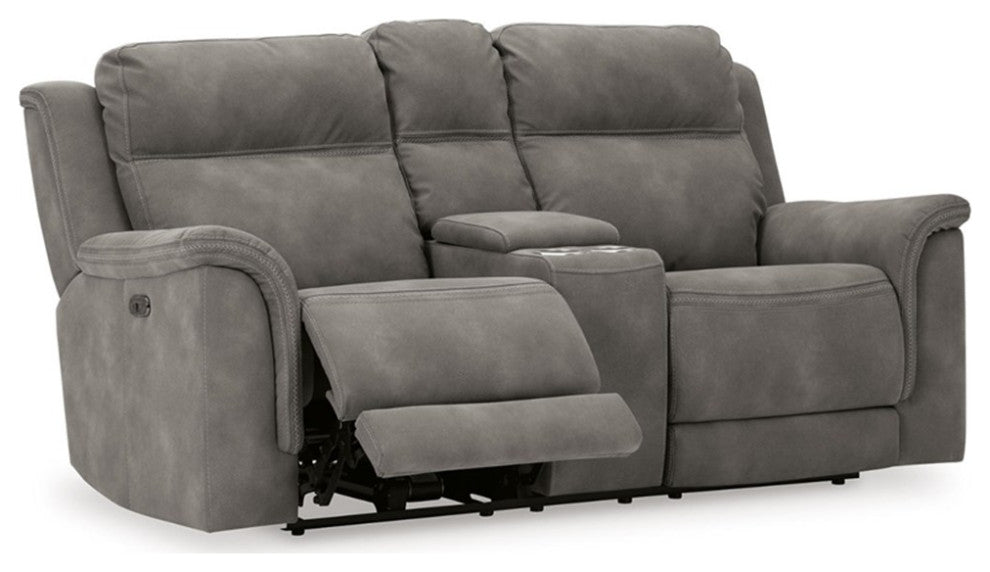 Bowery Hill Contemporary Faux Leather Reclining Loveseat in Gray