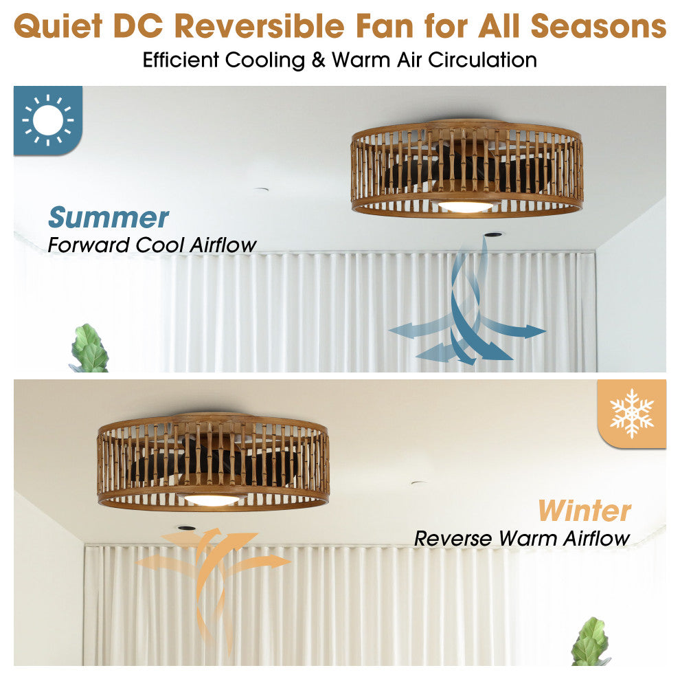 19.5 in Indoor Farmhouse Flush Mount LED Ceiling Fan With Remote Control