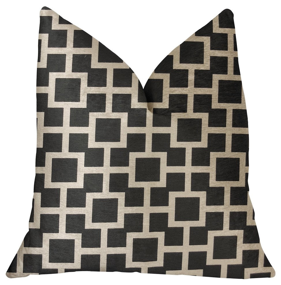 Petunia Black and White Luxury Throw Pillow, 16"x16"
