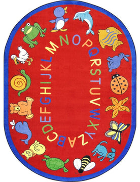 Kid Essentials Rug, ABC Animals, 5'4"x7'8" Oval, Red
