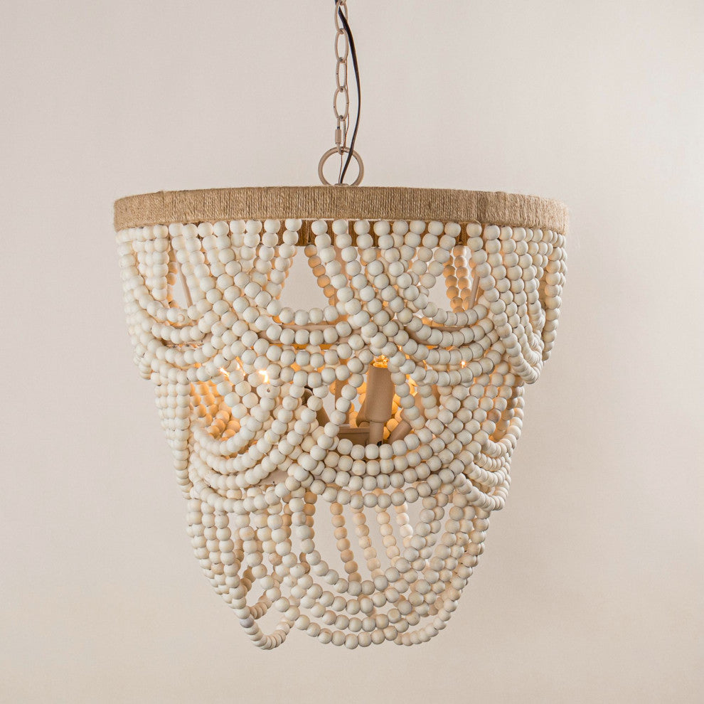 4-Light Farmhouse Wood Beaded Chandelier Candle Style