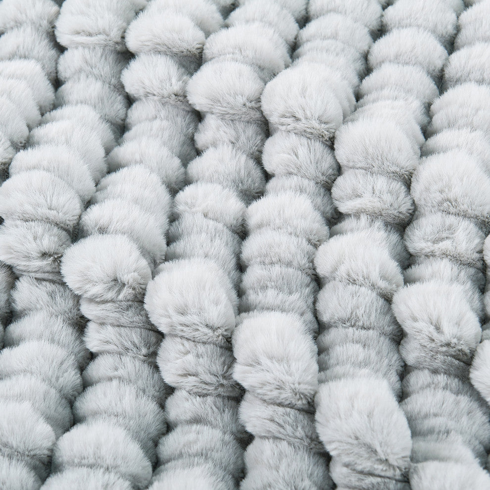 Spandex Striped Heavy Faux Fur Throw Blanket, Silver Grey
