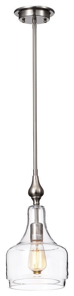 1-Light Brushed Nickel Inverted Jar Glass Shade Mini Pendant Ceiling Fixture
