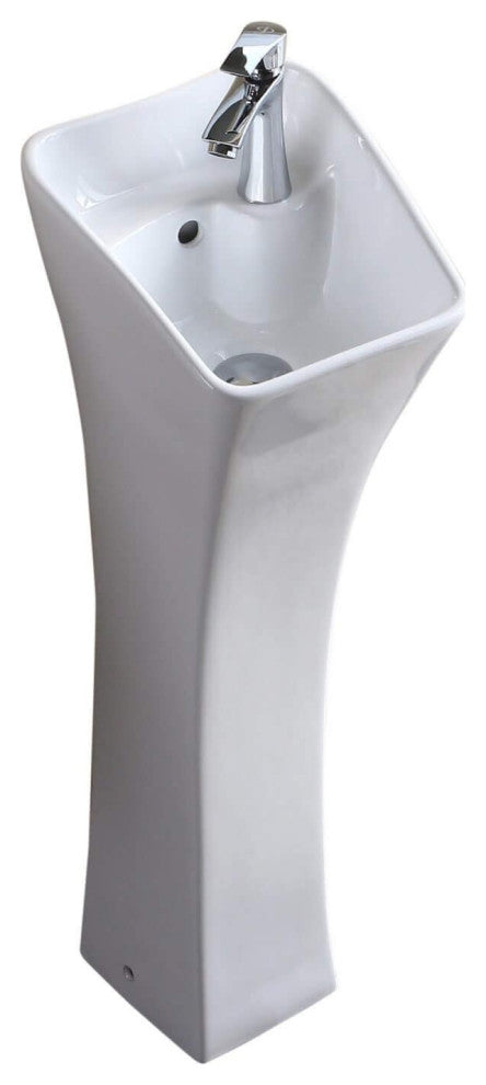 Vitreous China 12" Pedestal Bathroom Sink With Overflow, White