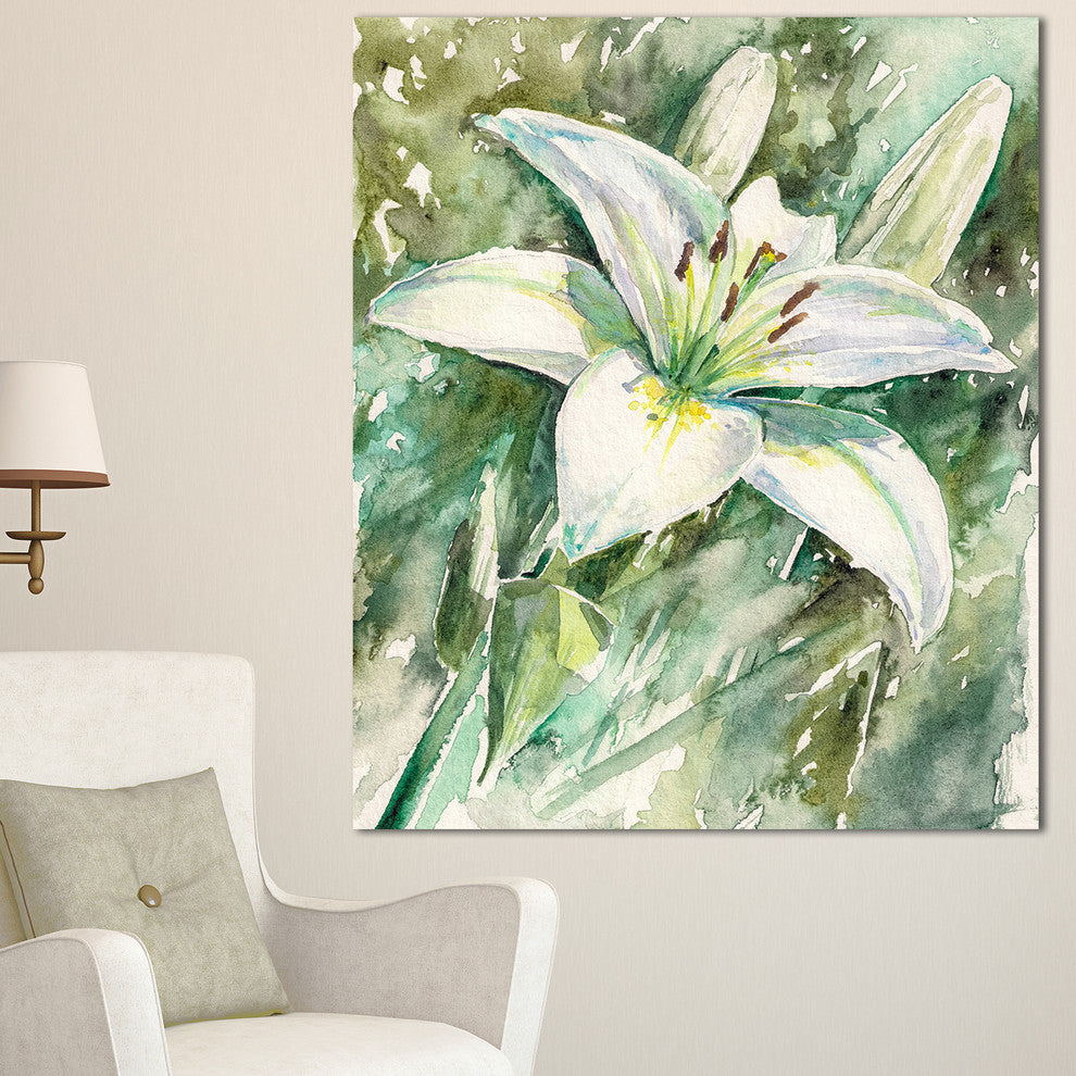 Large White Lily Painting, Floral Canvas Art print, 30"x40"