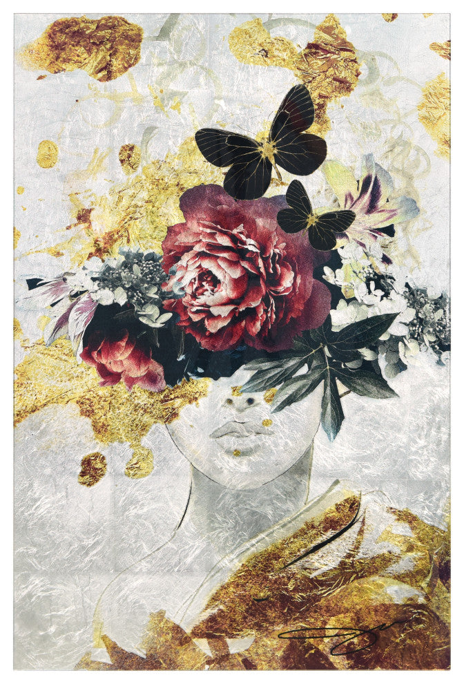 "Gold Elegance" Reverse Printed Tempered Glass With Silver Leaf