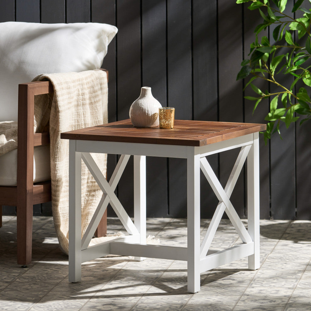GDF Studio Selvan Indoor Farmhouse Cottage Acacia Wood End Table, Dark Oak