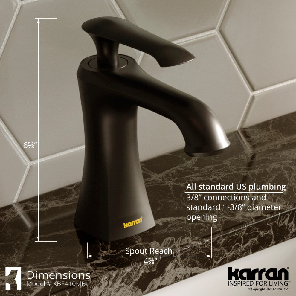 Karran 1-Hole 1-Handle Bathroom Faucet With Pop-Up Drain, Matte Black