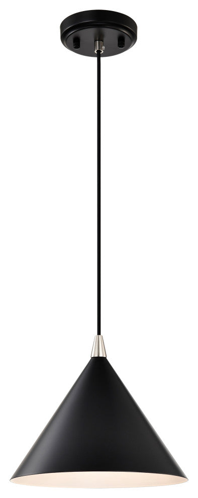 1-Light Matte Black and Brushed Nickel 10 in. Mini Pendant Light
