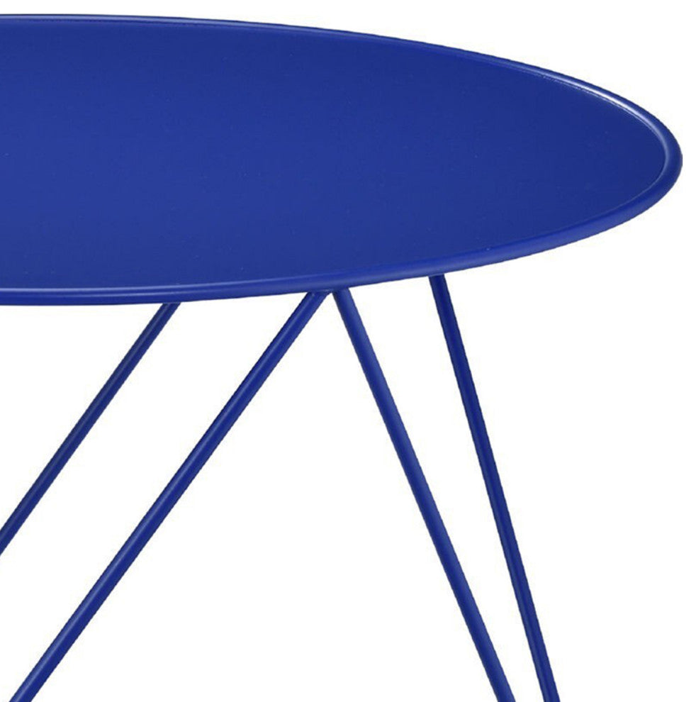 Benzara BM250411 Accent Table With Open Geometric Base and Round Top, Blue
