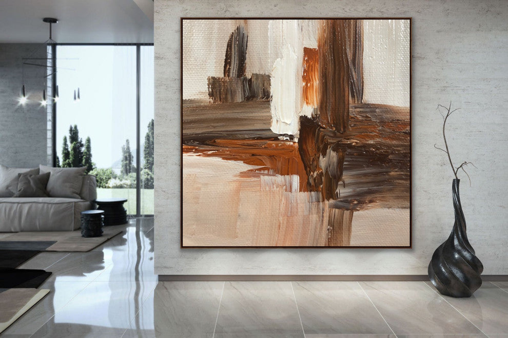 54x54 inches brown white handmade abstract Original Large wall art