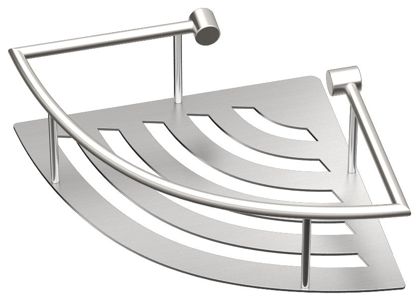 Elegant Corner Shelf With Rails, Satin Nickel, 11"