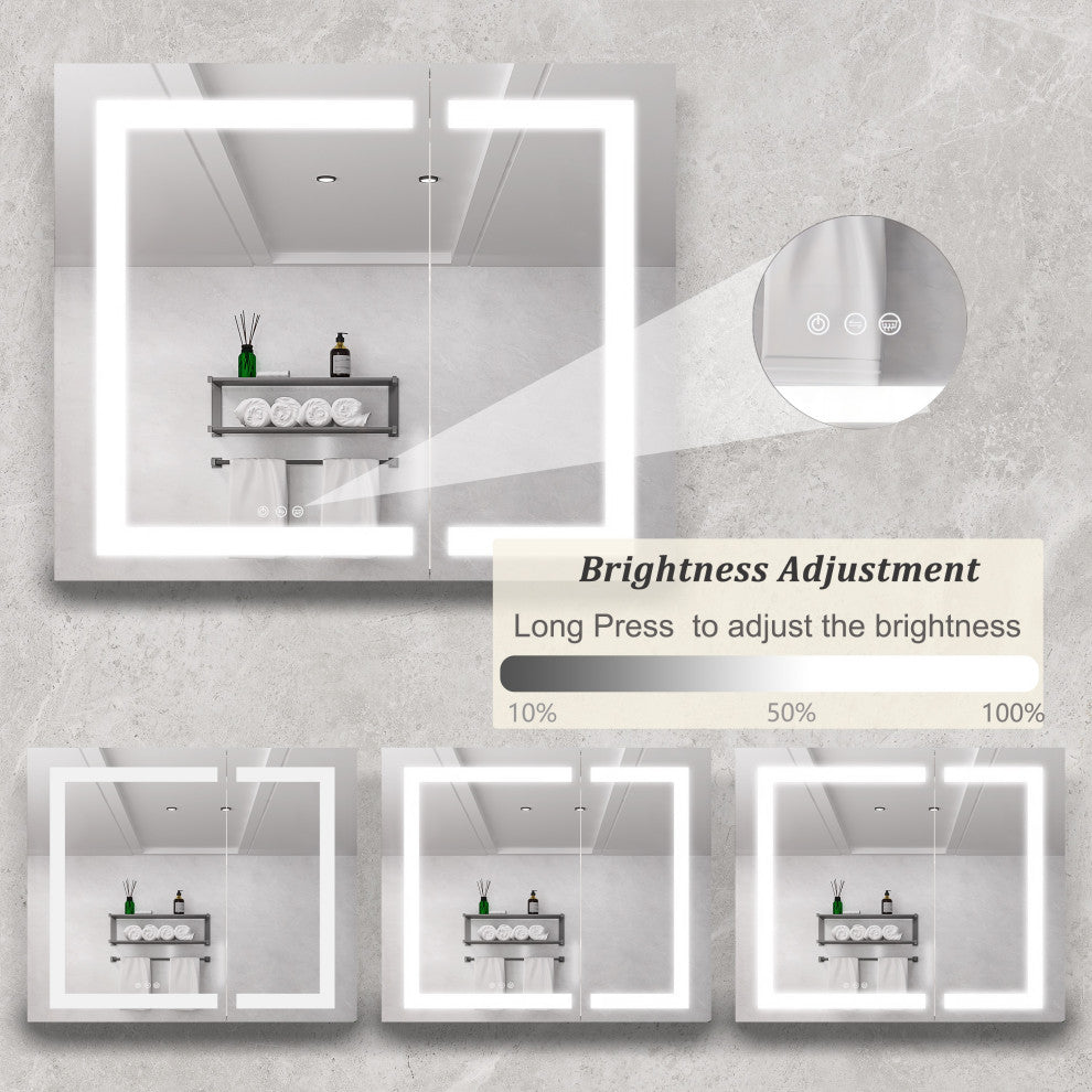 Aluminum Surface/Recessed Mount Medicine Cabinet with Mirror and Lights