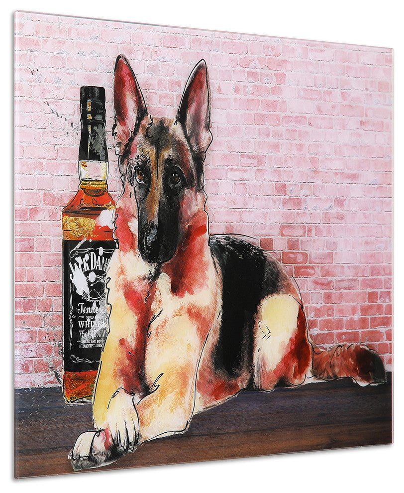 "German Jack" Dog Fashion Wall Art Frameless Free Floating Tempered Glass 24x16