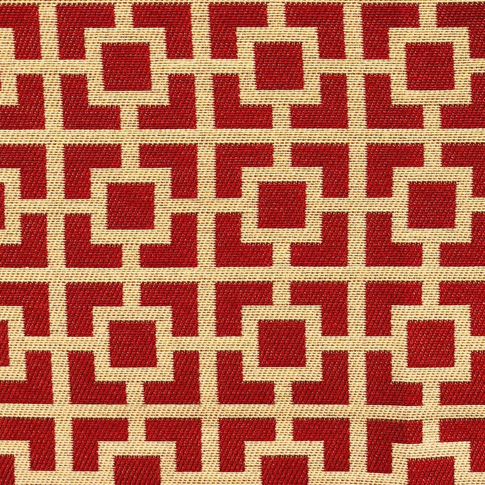 Crimson Square Red and Beige Luxury Throw Pillow, 12"x20"