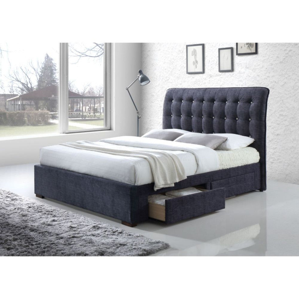 Esmeralda Side Storage Drawers Platform Bed, Dark Gray, King
