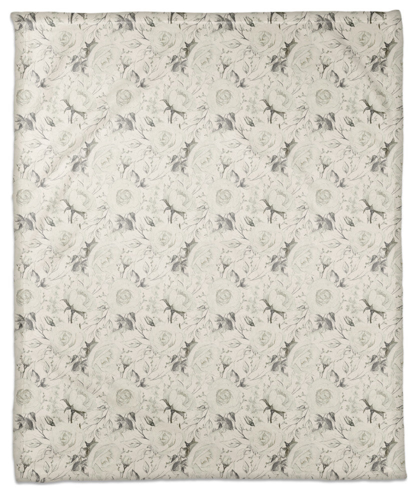 White Grayscale Roses 2 50x60 Coral Fleece Blanket