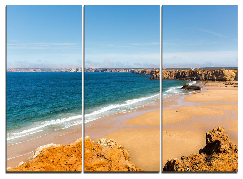 "Serene Rocky Bay Portugal" Metal Wall Art, 3 Panels, 36"x28"