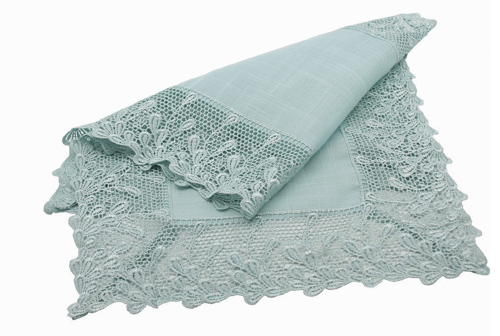 Garden Trellece Lace Trim Table Runner, Blue, 16"x72"