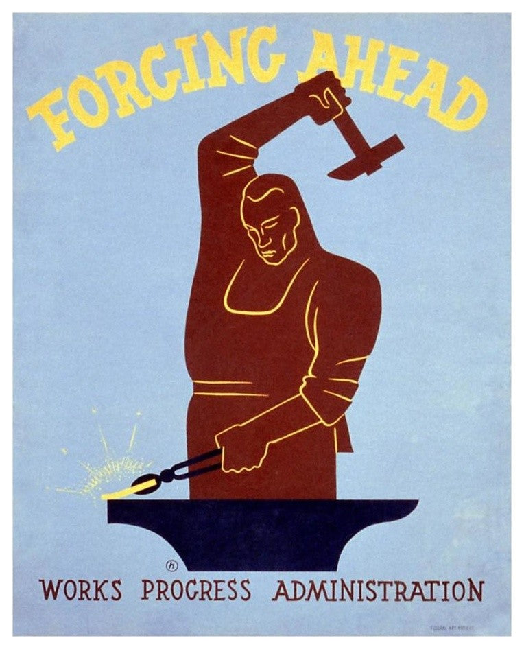 "Forging ahead Works Progress Administration" Print by Harry Herzog, 18"x22"