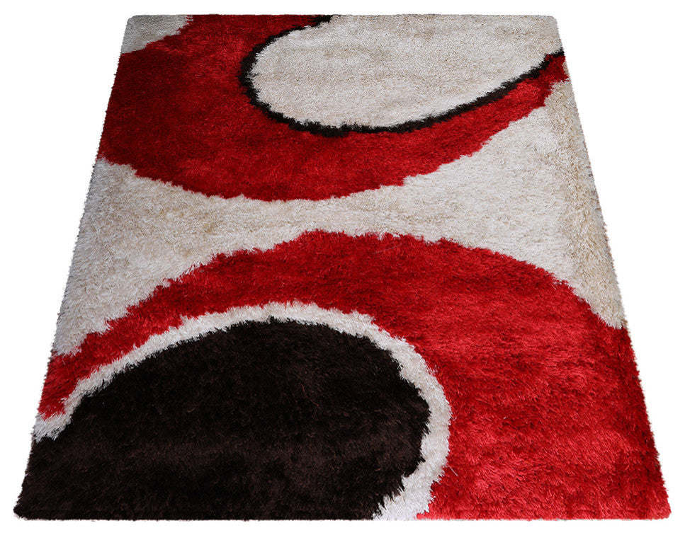 HAND TUFTED SHAG POLYESTER ECO-FRIENDLY AREA RUGS, Red Ivory Color, Contemporary
