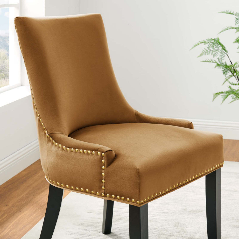 Dining Chair, Nailhead, Set of 2, Brown, Velvet, Modern, Bistro Hospitality
