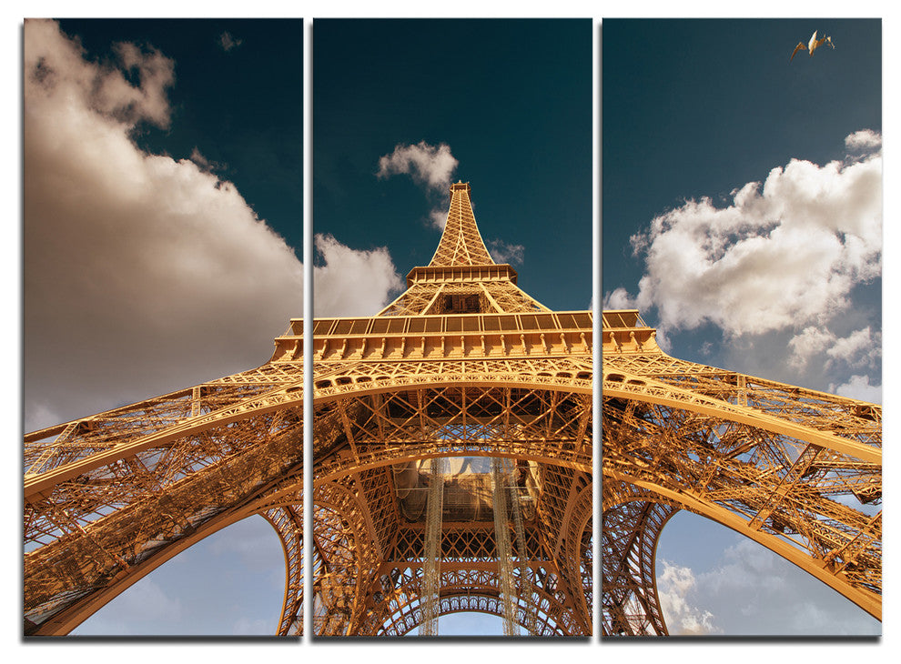 "View Paris Eiffel Tower Under Dark Sky" Metal Wall Art, 3 Panels, 36"x28"