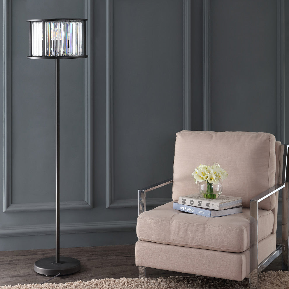 Bevin 63" Metal, Crystal LED Floor Lamp, Oil Rubbed Bronze, Crystal