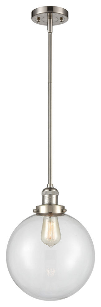 X-Large Beacon 1-Light Mini Pendant, Brushed Satin Nickel, Clear