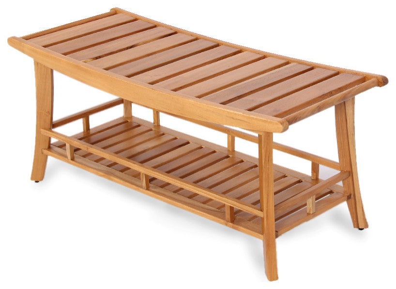 Dussi Teak Wood Large Shower Bench Stool with Shelf