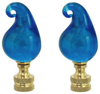 Aspen Creative 24016-12, 2 Pack Blue Glass Lamp Finial in Solid Brass Finish