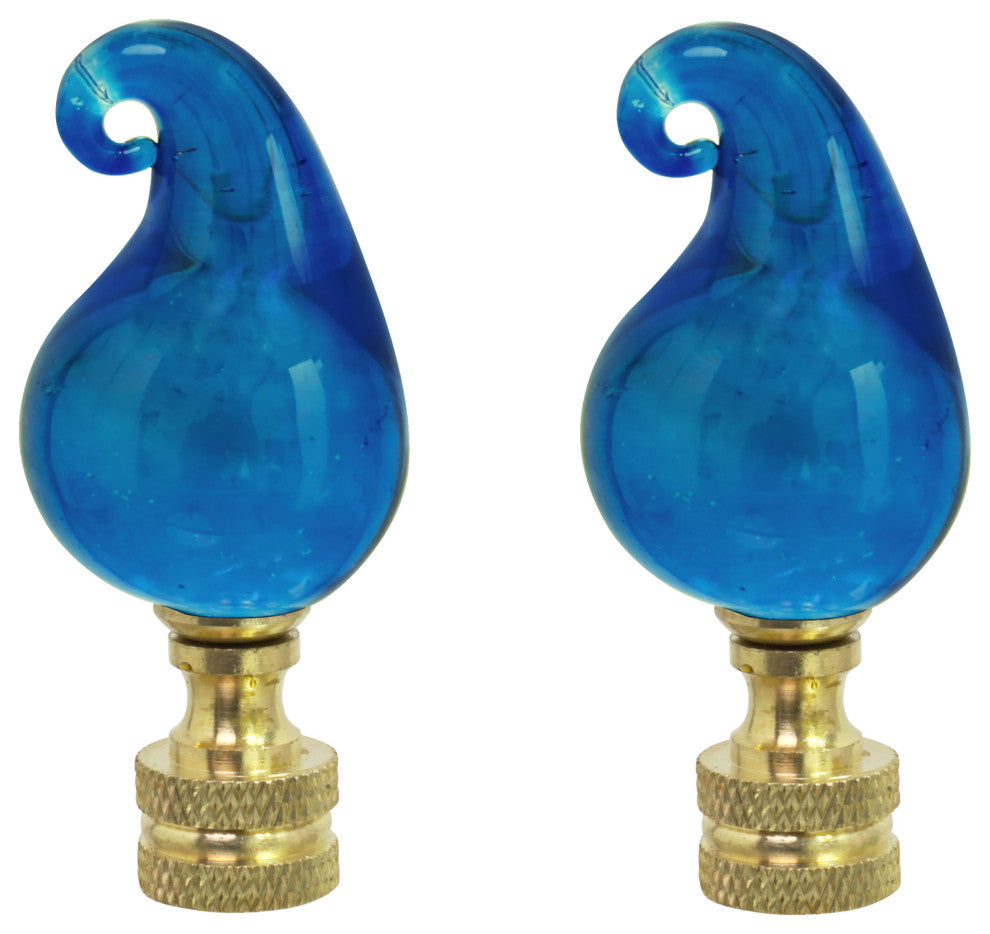 Aspen Creative 24016-12, 2 Pack Blue Glass Lamp Finial in Solid Brass Finish