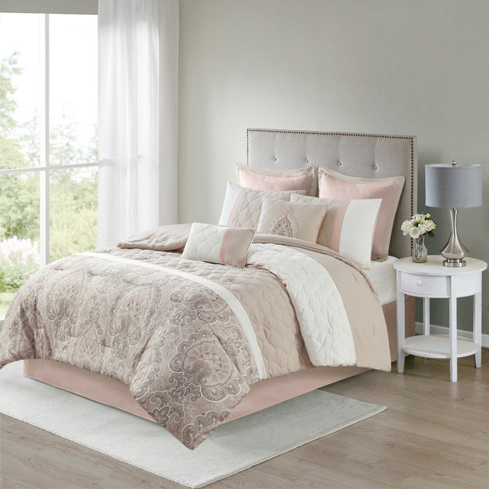 510 Design Shawnee 8 Piece Comforter Set, Blush, Cal King