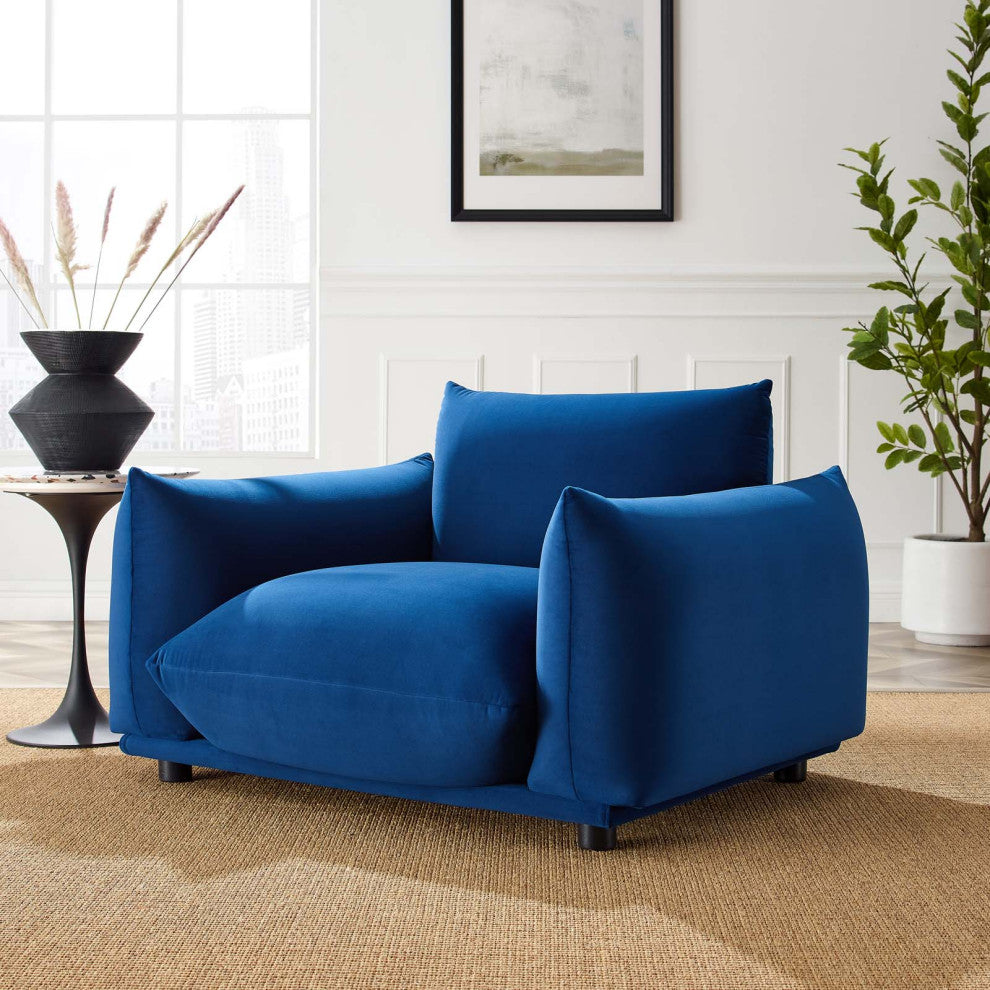 Armchair Accent Chair, Velvet, Blue Navy, Modern, Living Lounge Hospitality