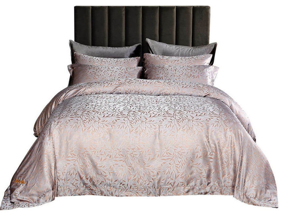 King Size Duvet Cover Set, 6 Piece Luxury Jacquard Bedding, Olympia DM713K