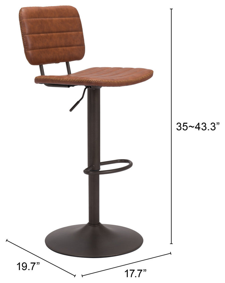 Bar Stool Chair Barstool, Faux Vinyl Leather, Steel, Vintage Brown, Bronze