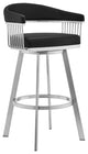 Bronson 30" Black Faux Leather and Brushed Stainless Steel Swivel Bar Stool