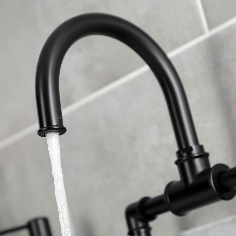 Belknap Style Wheel Handle Bridge Bathroom Faucet With Pop-Up Drain, Matte Black