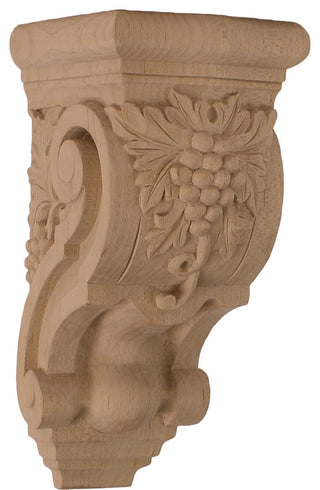 3 1/2"W x 4 3/8"D x 7 7/8"H Small Grape Bunches Corbel, Alder