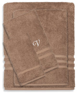 Denzi 4-Piece Towel Combination Set With Monogrammed Letter, V, Latte