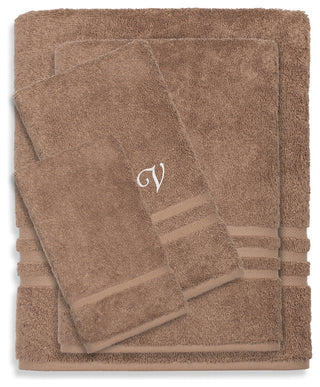 Denzi 4-Piece Towel Combination Set With Monogrammed Letter, V, Latte