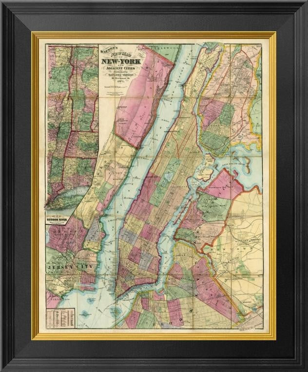 "Map of New York and Adjacent Cities, 1874"  by Gaylord Watson, 17x20"