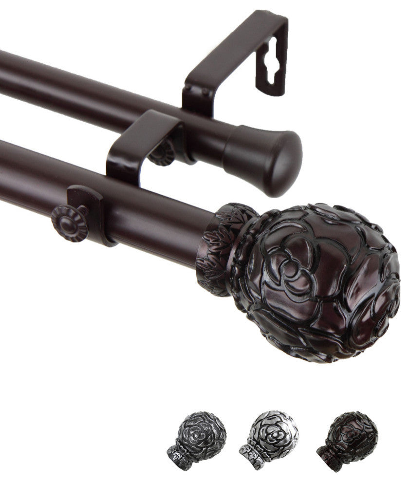 Davor 1" Double Curtain Rod, Mahogany, 28-48"