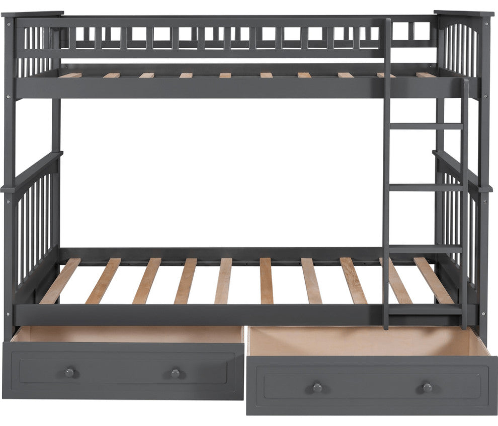 Twin over Twin Bunk Bed Drawers Convertible Beds Gray