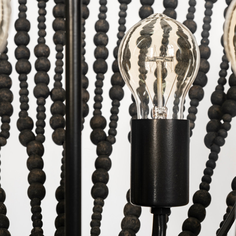 Liam I Black Wooden Bead Bowl-Style Four Bulb Chandelier
